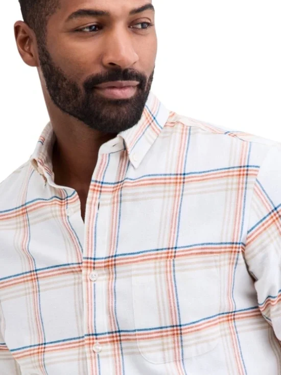 Club Room Men's Regular-Fit S, L Plaid Flannel Shirt Ivory Hunter Plaid -NWT - Picture 2 of 4